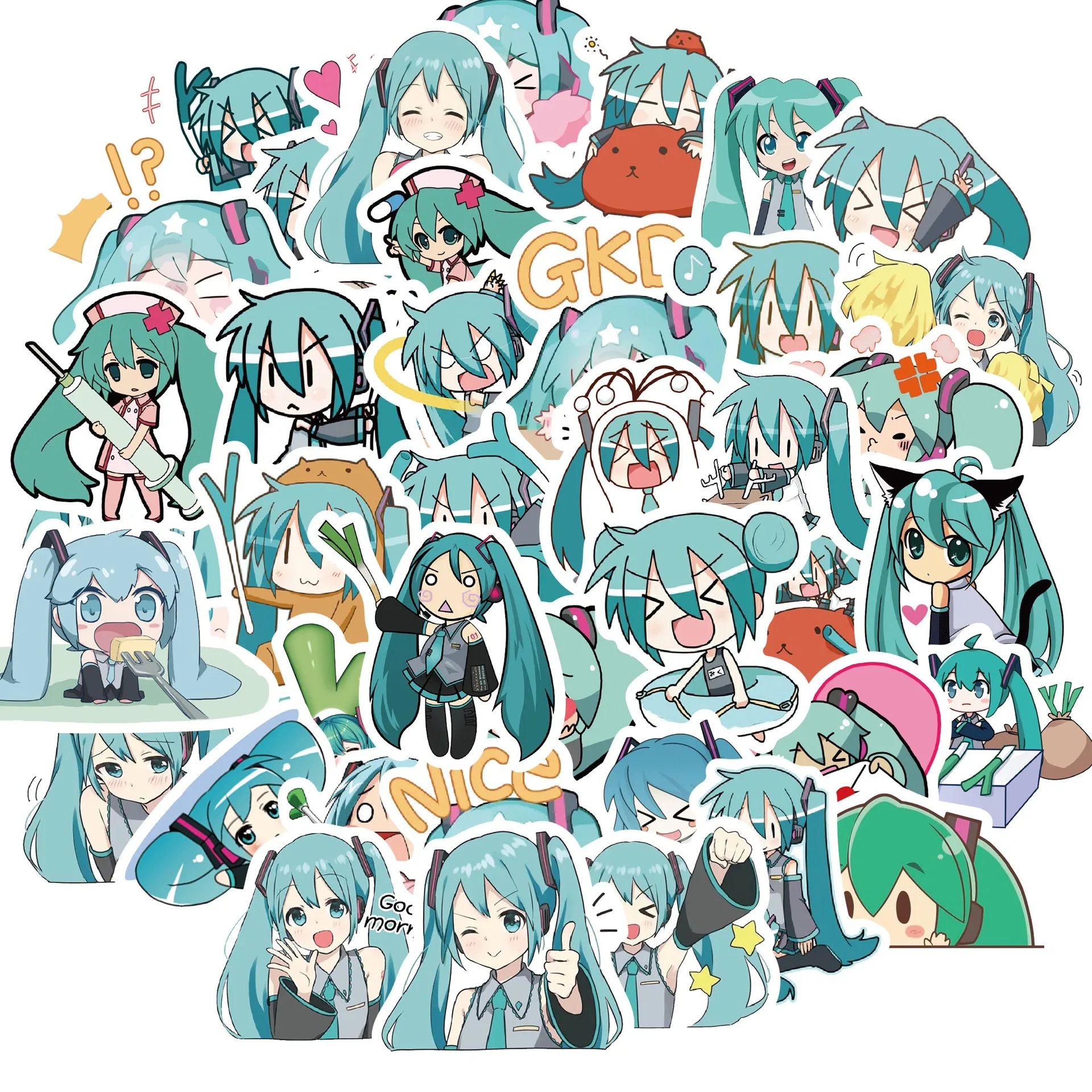 50pcs Miku Sticker Cute Sticker Pack Suitcase Skateboard Hand Account Sticker Anime Stickers Laptop Skin Toys Hatsune Miku