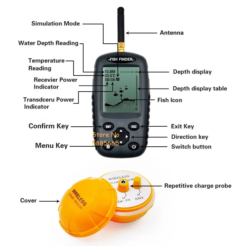 Smart Portable 50M di profondità Sonar Fish finder 200M Wireless subacqueo visibile sensore Sonar ad alta definizione rilevatore di pesce da pesca