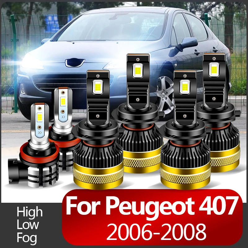 2PCS 30000lm For Peugeot 407 2006-2008 Car LED Headlight Bulbs High Beams Low Beams Fog Hights High quality CANbus 6000k