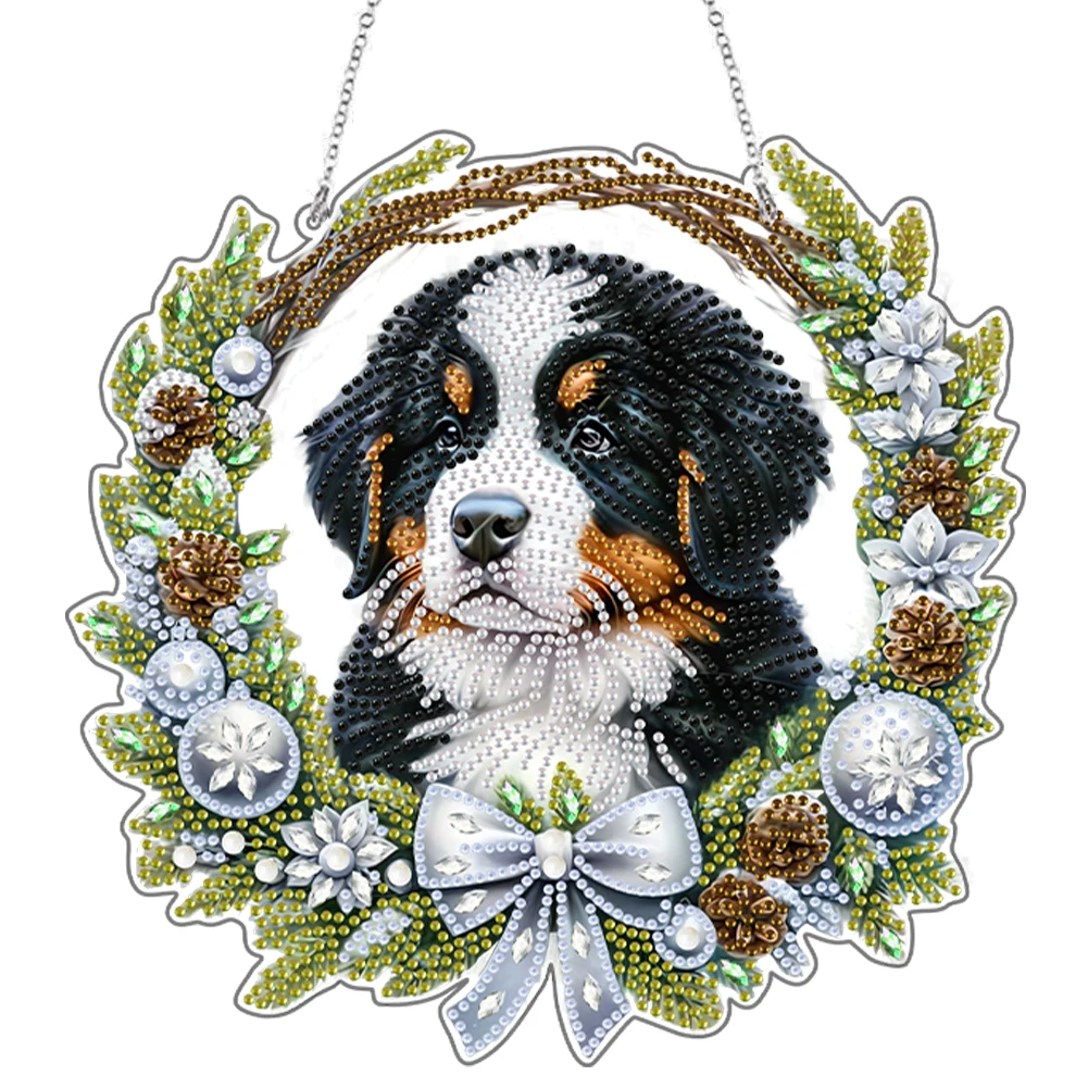 2D Flat Dog DIY Acrylic Rhinestone Diamond Art Window Pendants Door Decoration