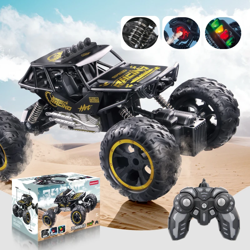 2.4g Remote Control Car Alloy Off-Road Climbing Car with Lights and Spray, Large Wheels, Rechargeable Children's Toy Car, Cross-Border Gift