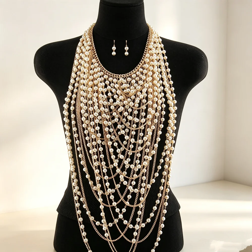 Pearl Shoulder Chain Necklace Top Accessory Wedding Holiday Apparel Ladies Popular Body Chain Bra