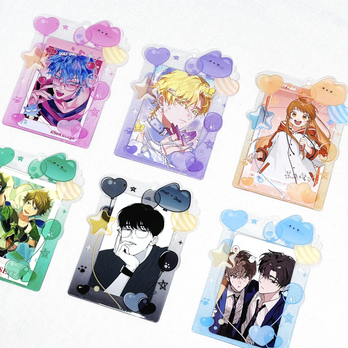 Bubble Balloon 3/3.5inch PVC Card Sleeve,Cute Heart Star Design Photo Display Protector, for Kpop Anime Merch Bag Hanging Decor