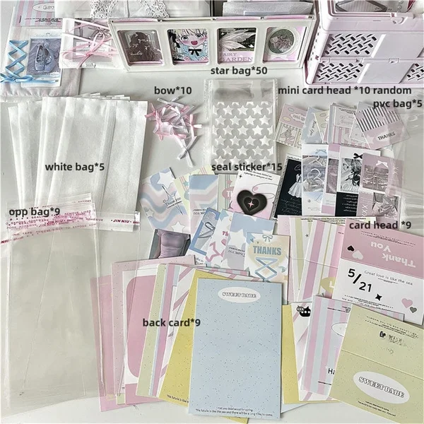 Aestheic card head + card back + opp bag + sealing sticker + bow photo card packing material set