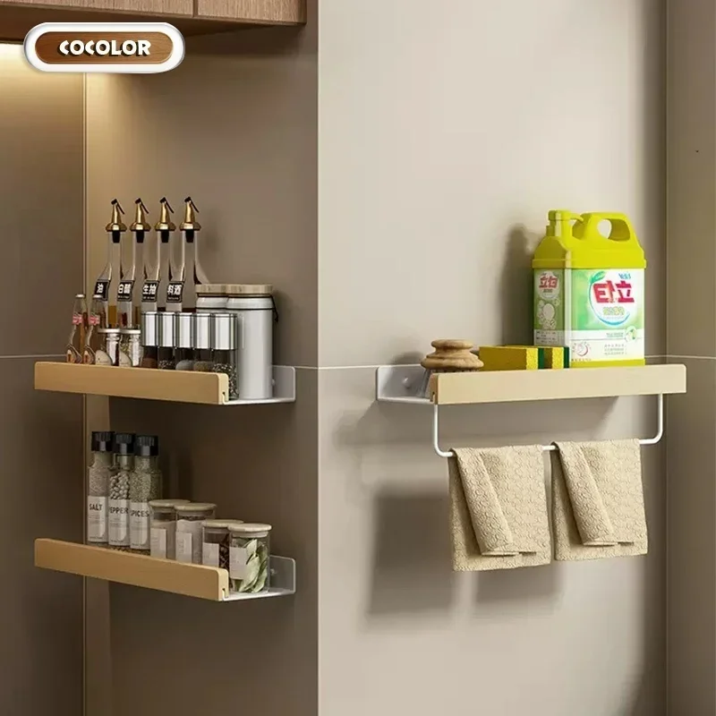 Kitchen Storage Rack, Wooden Seasoning Rack, Wall Mounted Seasoning Bottle And Jar Supplies