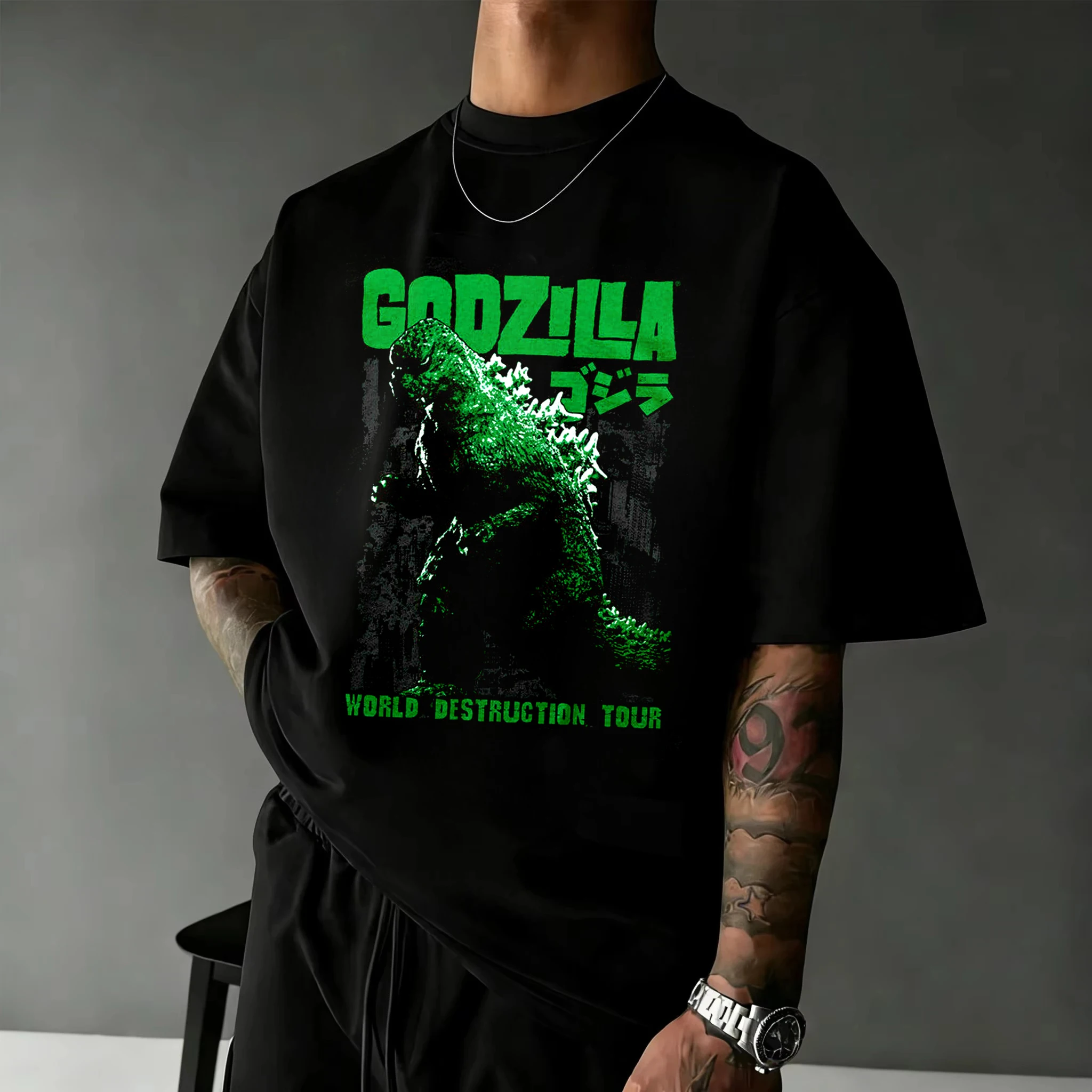 Godzilla Inspired Kaiju Monster Retro Graphic Print T-Shirt Men Women Cotton Oversized Couple Harajuku Casual Streetwear Tops - view 4
