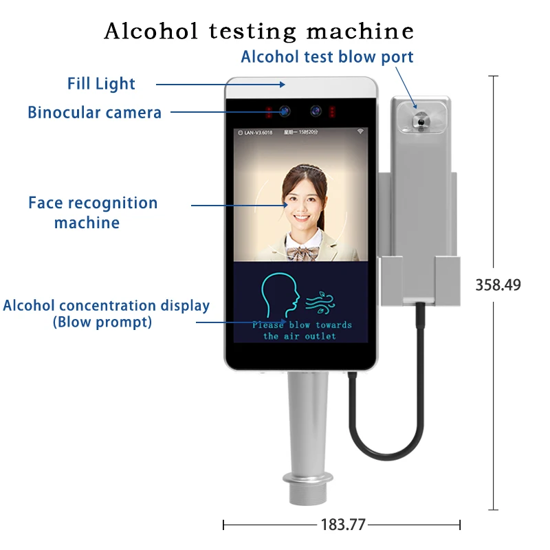 WiFi-Konnektivität, biometrisches Terminal, Gesichtserkennung, Alkoholtestgerät mit anpassbarer ODM-Zugangskontrolle, OEM-Unterstützung