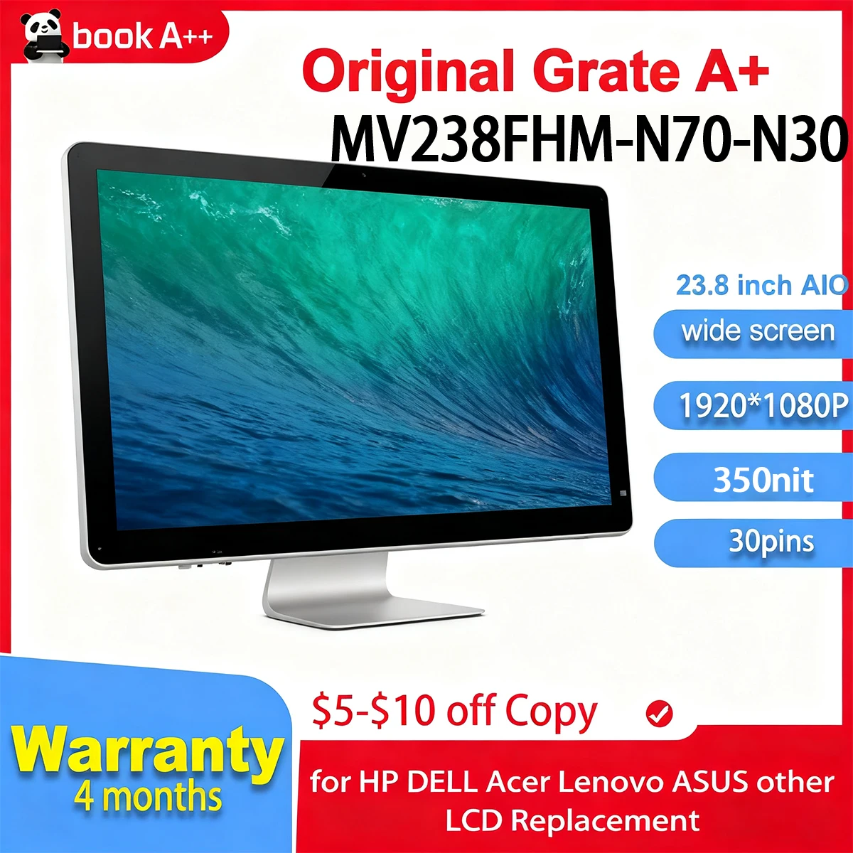 

Новый оригинальный 23,8-дюймовый ЖК-экран IPS MV238FHM N30 MV238FHM-N30 MV238FHM N70 MV238FHM-N70 1920*1080 FHD