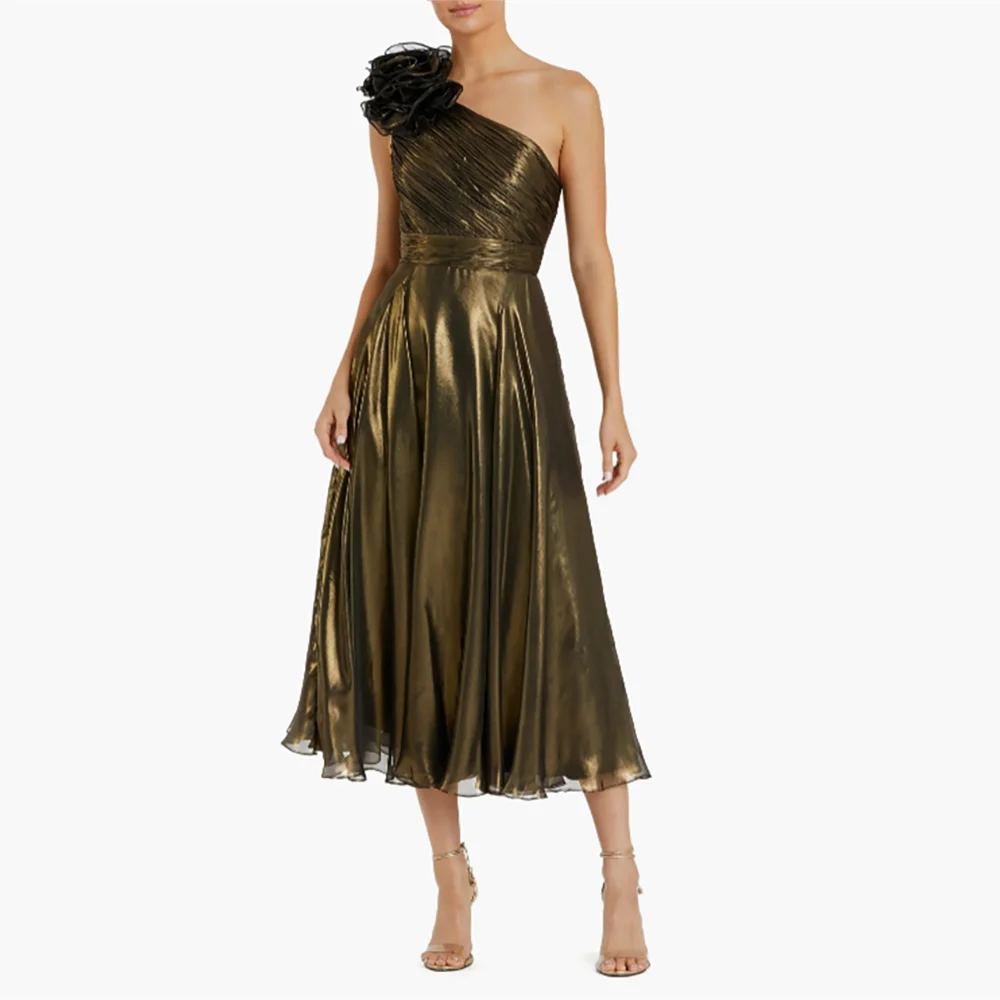 

Women's Formal Evening Gowns One Shoulder Floral Pleated A-Line Evening Dresses Elegant Pleated Formal Party Cocktail Gowns