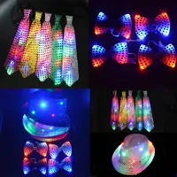 Woman Men Kids LED Light Up Sequin Fedora Jazz Hat Cap Gift Necktie Tie Neon Glow Party Bar Birthday Costume  Wedding Festival