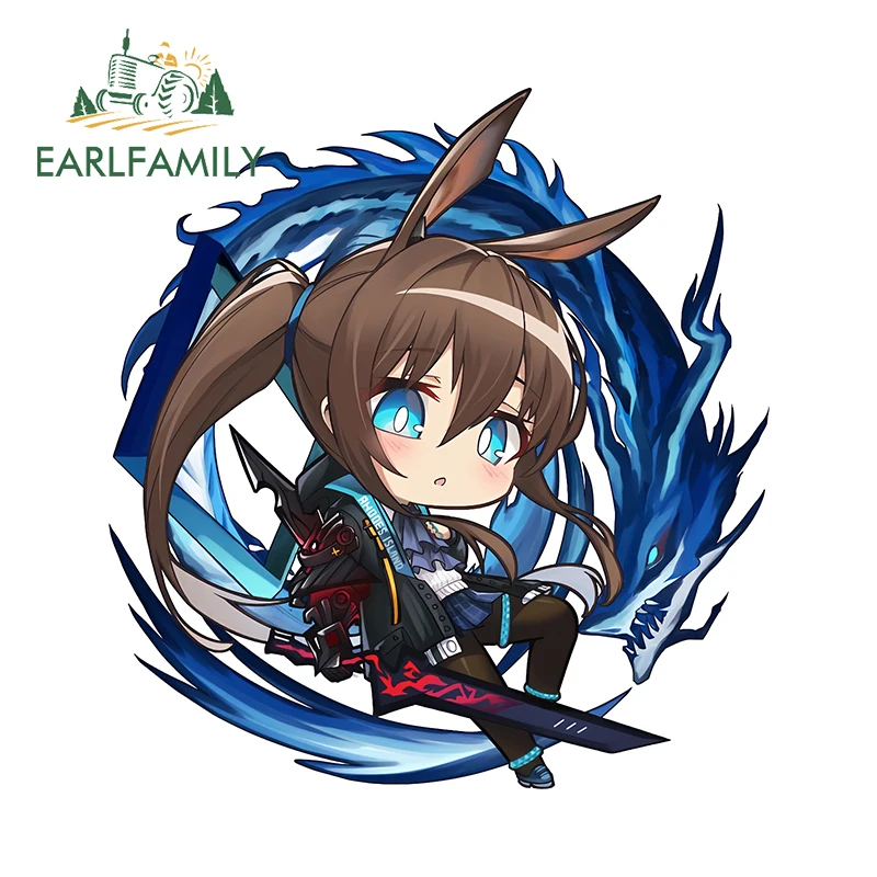 EARLFAMILY for Amiya Arknights Car Stickers Amusing Lovely Cartoon Girl Dedal Creative Laptop Simple Waterproof Car Styling