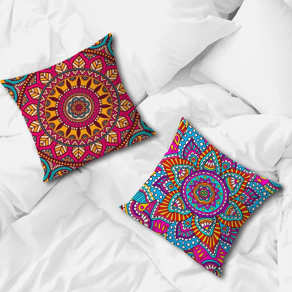 Beauty Mandala Lotus  Pillow Case For Sofa Bedroom Living Room Office Bedside Table Backrest Cushion Printing Square