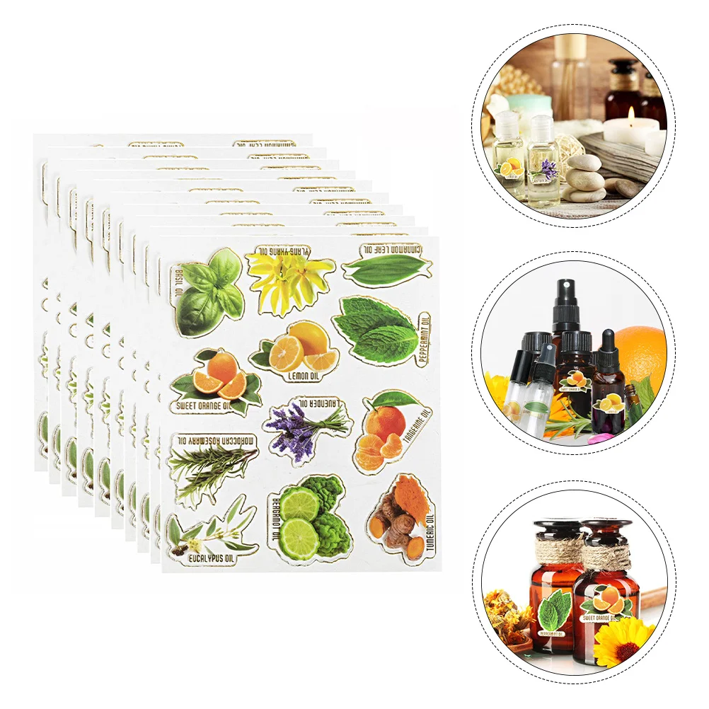 

10 Sheets Bottle Label Tags Stickers Set for Essential Oils DIY Aromatherapy Roller Bottles Clear Waterproof Labels for Easy