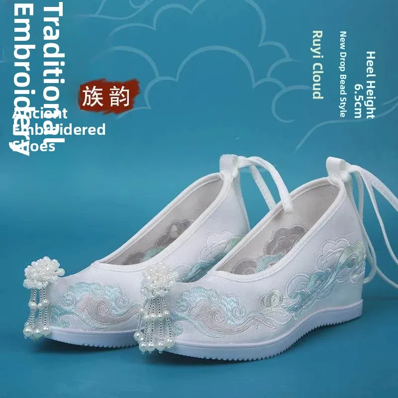 Traditional Pattern Embroidered Shoes Women's Fashionable Comfortable Cotton Lined Slip-On Single Shoes Photography Props Foo...