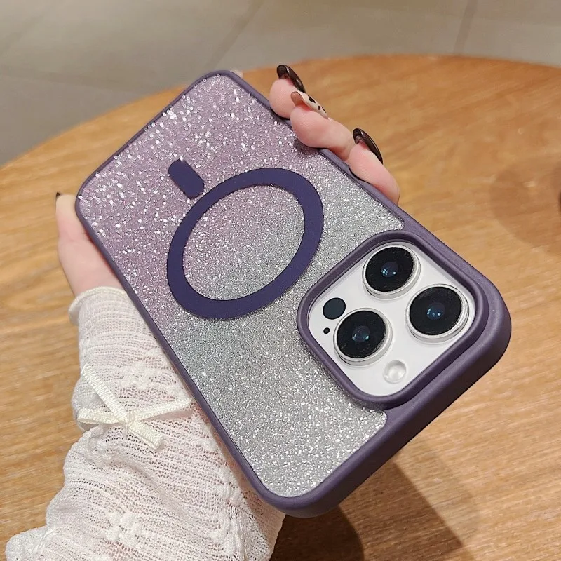 حافظة مغناطيسية لامعة لهاتف آيفون 16 برو ماكس 11 12 14 13 15 Plus 16E 17 Air Magsafe شحن لاسلكي غطاء خلفي شفاف من البلاستيك #6