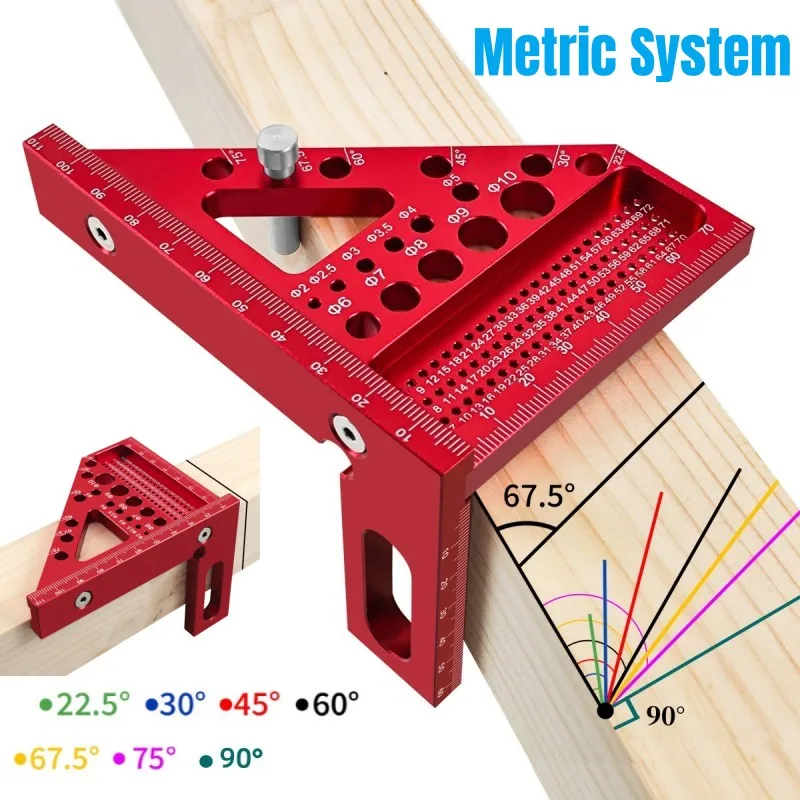 

High-Precision Aluminum Alloy Woodworking Square With Dowel Pins Multi-Angle Scriber & Miter Ruler For Carpenters And Engineers