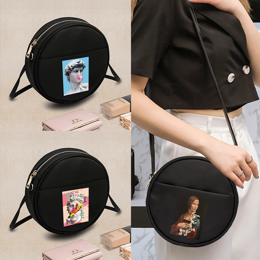 2022 moda feminina redonda crossbody saco padrão engraçado impresso senhoras pequeno mensageiro bolsa de ombro bolsa pequena moeda bolsas