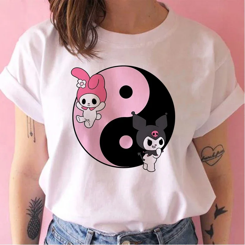 Koszulka dla dziewczynek super zabawne koszulka Kuromi damska T-Shirt moja melodia piękny napis Kawaii słodkie T-shirty wygodne topy Drop, statek