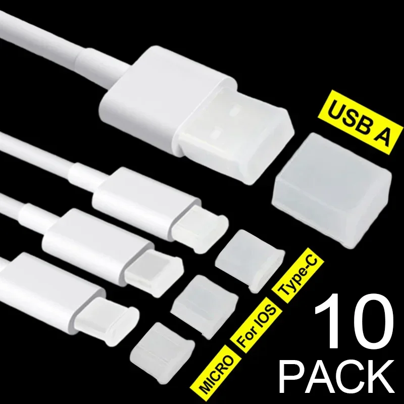 1/5/10pcs Reusable Clear USB Cover Protector For USB-A/Type C/Micro/IOS Cable Charging Port Protective Caps Dustproof Stopper