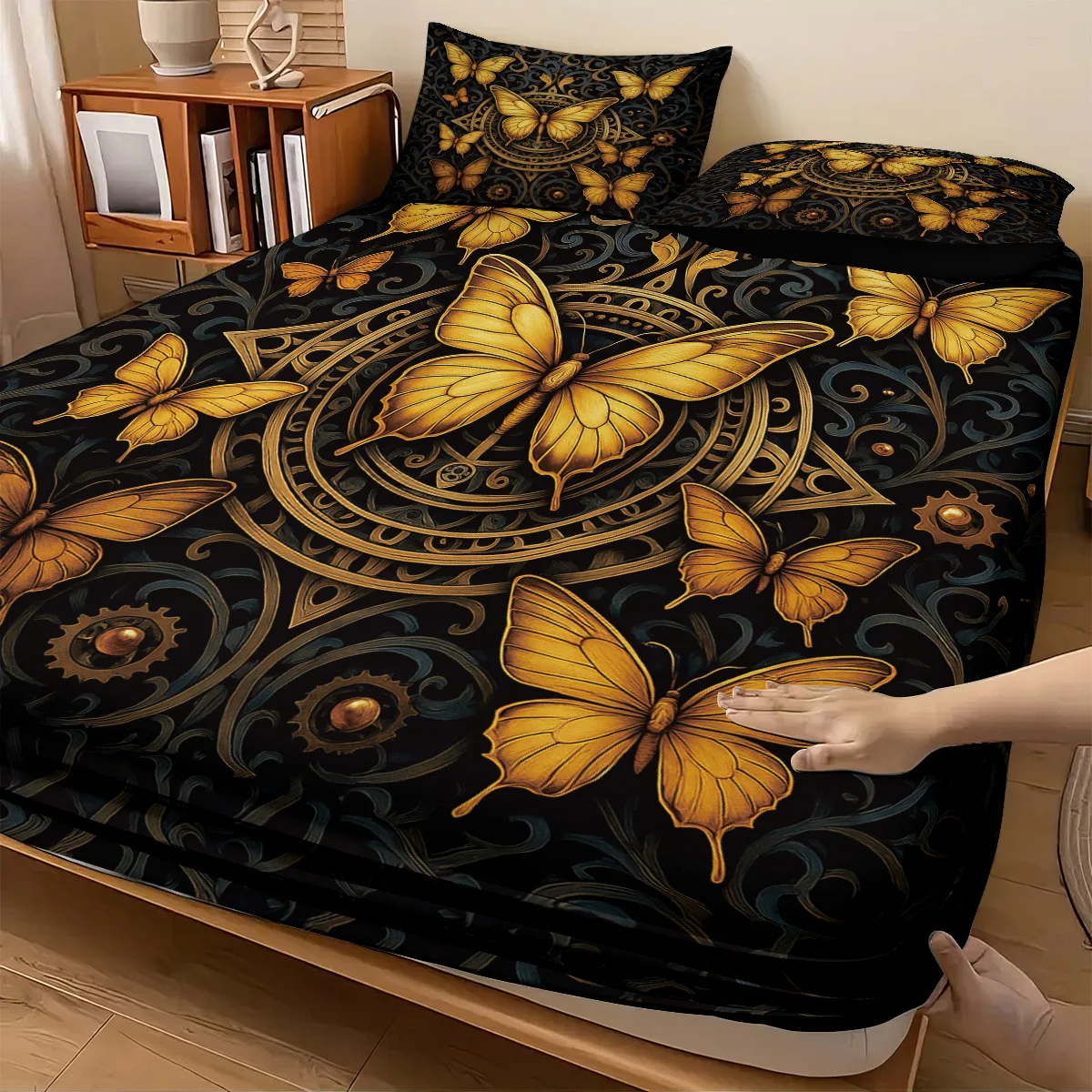 3 قطعة النمط الميكانيكي فراشة الحشرات طباعة Coreless غطاء سرير مجموعة متعددة الحجم غطاء سرير مريح غرفة نوم الفراش الديكور