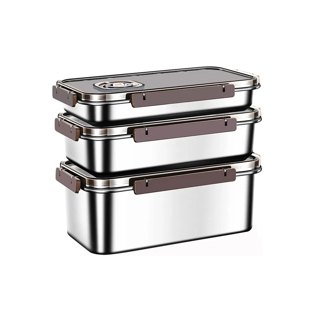 

1 шт. контейнеры для хранения продуктов питания из нержавеющей стали с крышками для кухни, пикника, путешествий, прочный герметичный дизайн, вакуумный