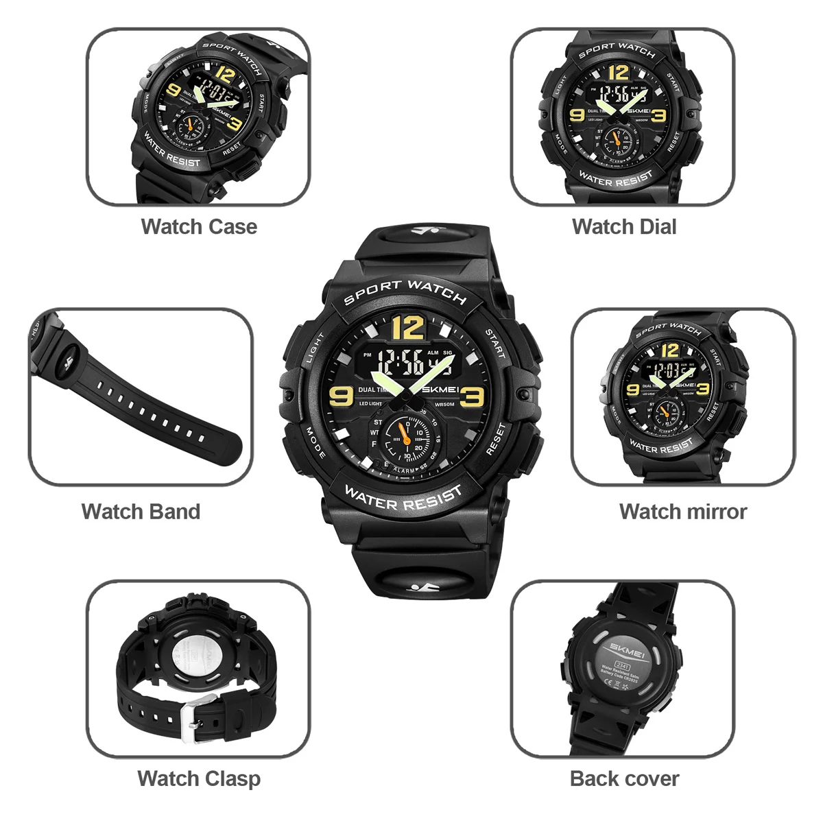 SKMEI Waterproof Quartz Wristwatch Alarm Clock Horloges Mannen Digital Electronic Large Dial Fashion Sport Watches For Men