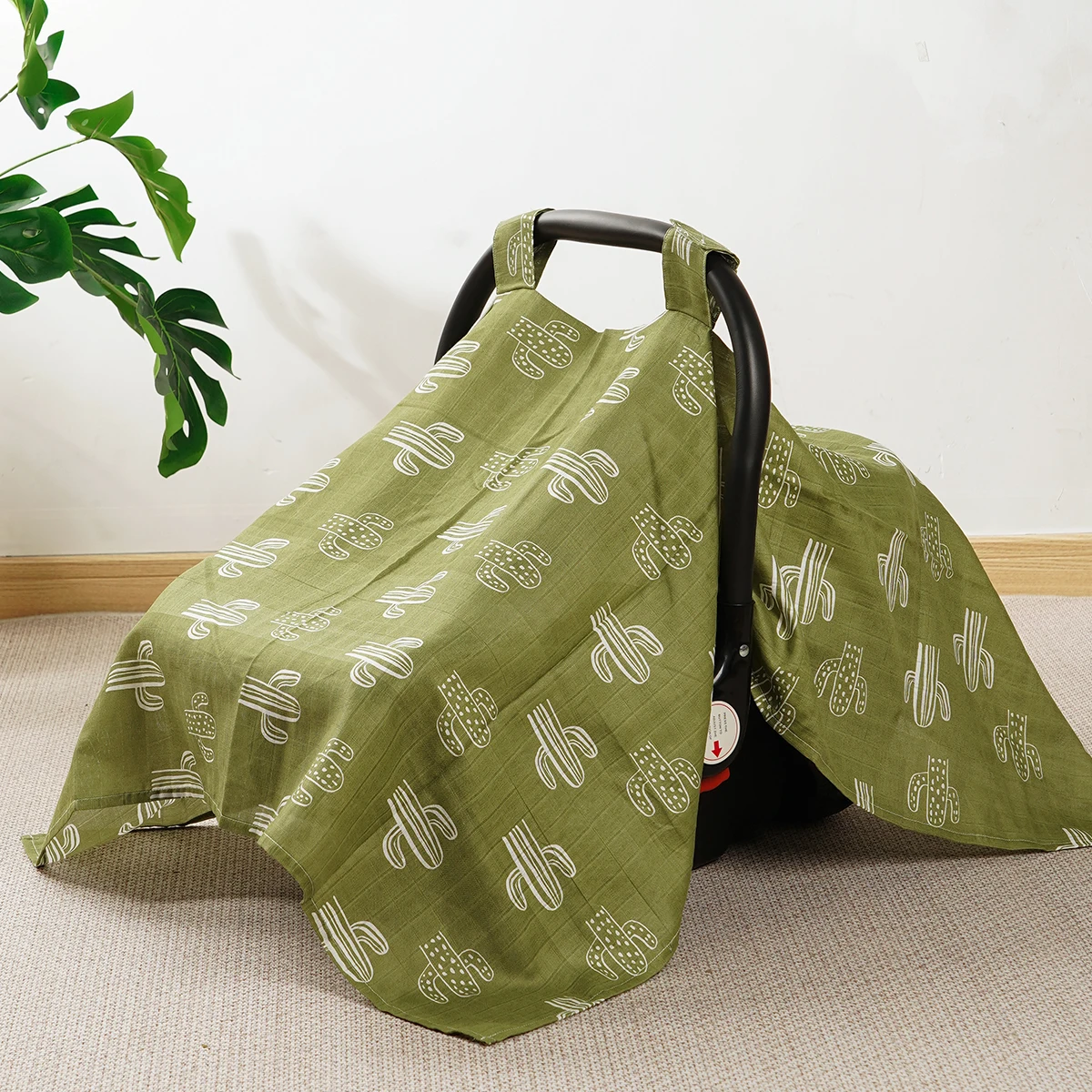 Happyflute Infant Car Seat Cover Soft Muslin Bamboo Cotton Sunscreen Windproof Gauze Canopy Comfortable Breathable Baby Shade