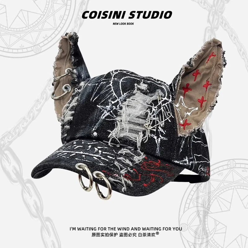 

Бейсболки в стиле Y2K Wasteland с дырками и граффити, женские, весна-лето, уличный тренд, универсальные, индивидуальные, в стиле хип-хоп