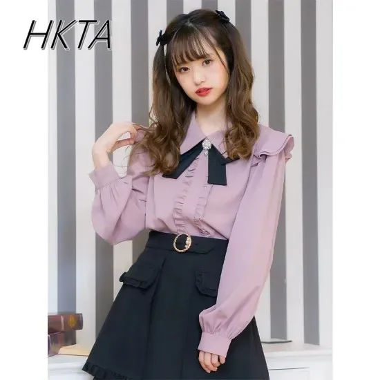 

Rojita Shirt Japanese Sweet Purple Pink Shirts Women's Lace Up Bow Lolita Long Sleeve Blouse Spring Summer New Blusas Mujer Girl