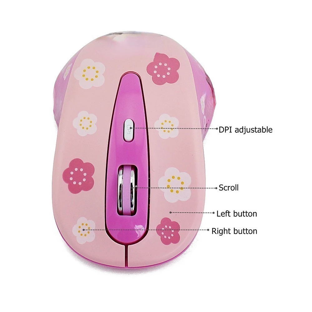 Cute Cat Pink Wireless Computer Mouse Mini Gift Mause 1600DPI PC Mouse 2.4Ghz USB Optical Laptop Mini Mice For Girl Kids Gifts