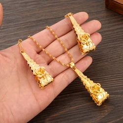 Trinidad Gold Color Hisbicus Necklace Earring Women Party Gift Charms Girls Kid Jewelry Sets