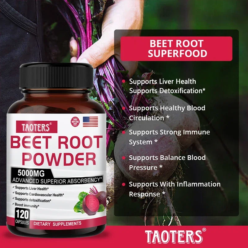 Organic Nitric Oxide Booster Beetroot Powder Capsules Cycle Superfood, Natural Energy