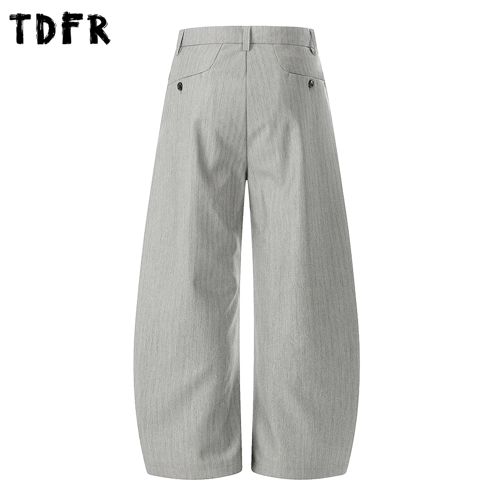 Pleated Spliced Suit Pants Mens Solid Color Casual Simple Retro Baggy Wide Leg Banana Trousers Man