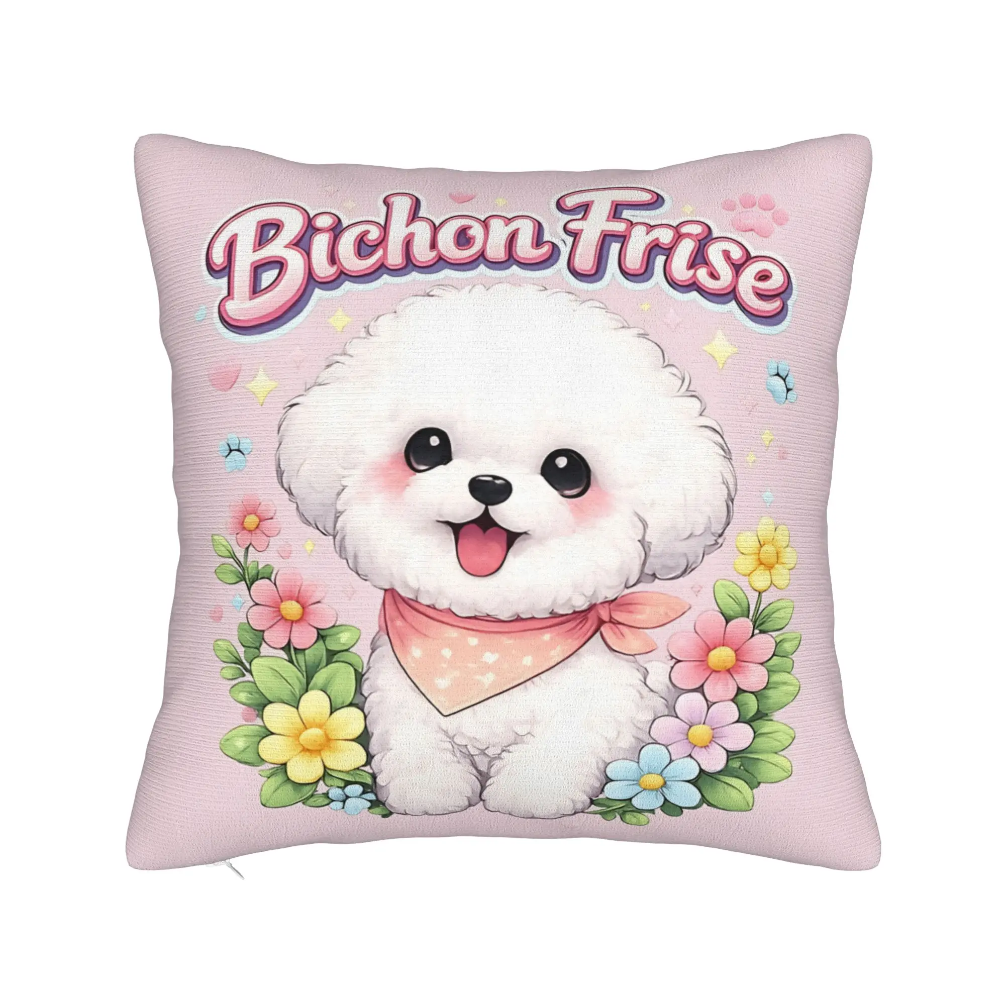 Cute Bichon Frise Pillow Case  Soft Pillow Cover Novelty Pillowcases For Living Room Chair