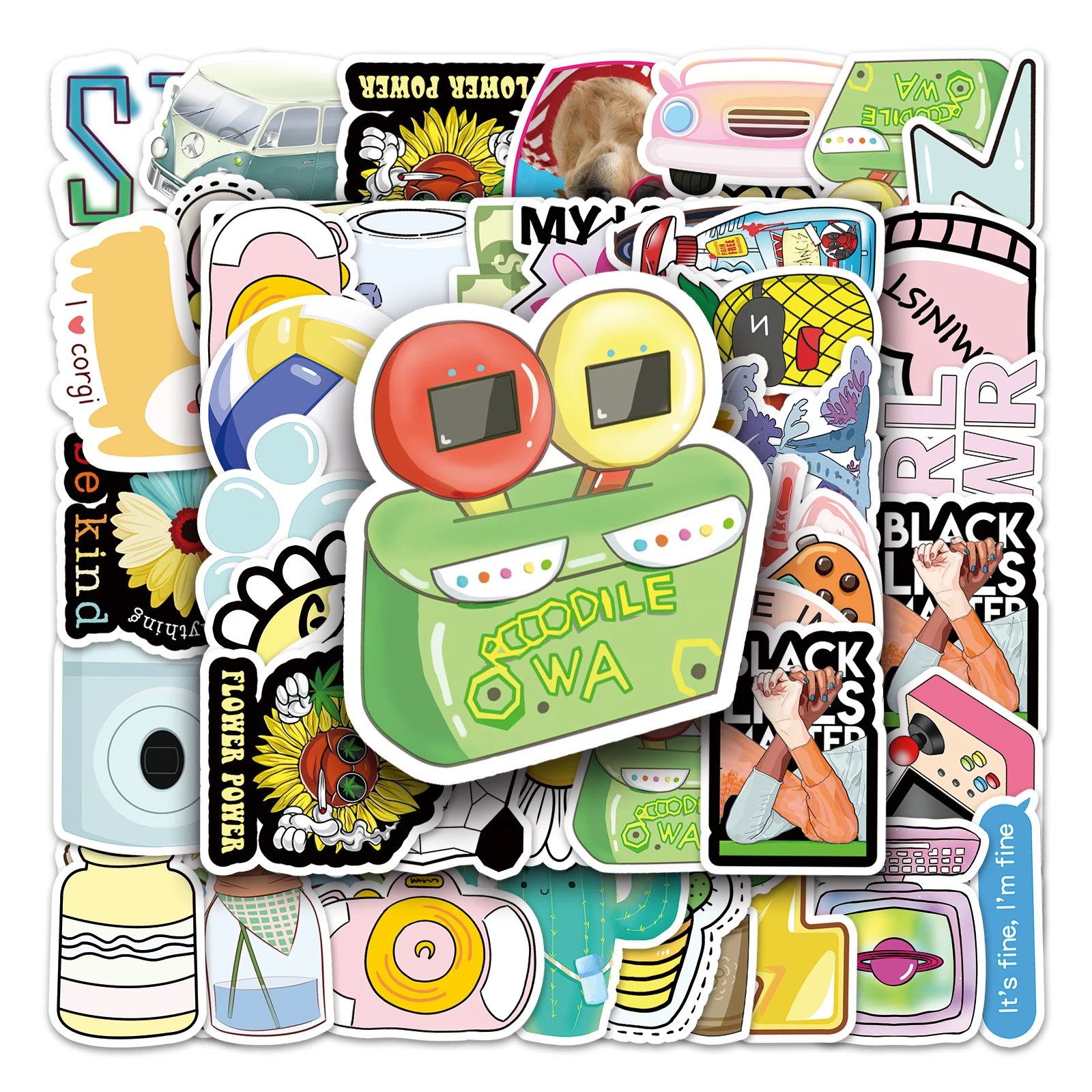 

50Pcs Personalized texture series Cartoon Cute Waterproof Sticker Skateboarding Snowboard Retro Vinyl Sticker