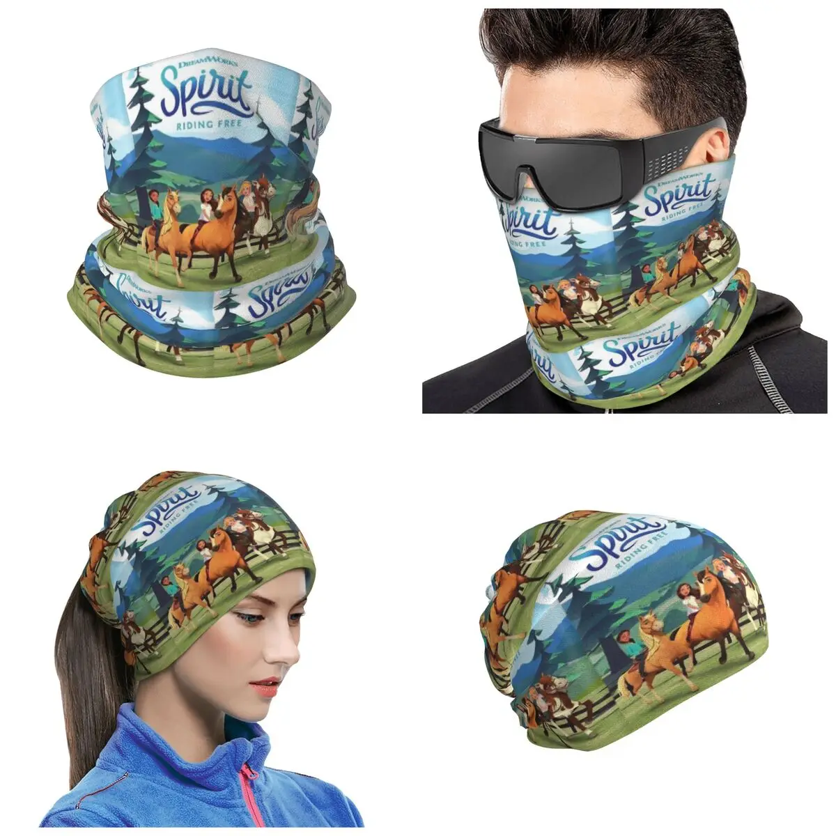 Spirit Riding Free Bandana Neck Gaiter Printed Wrap Scarf Multifunction Balaclava Unisex Adult Washable