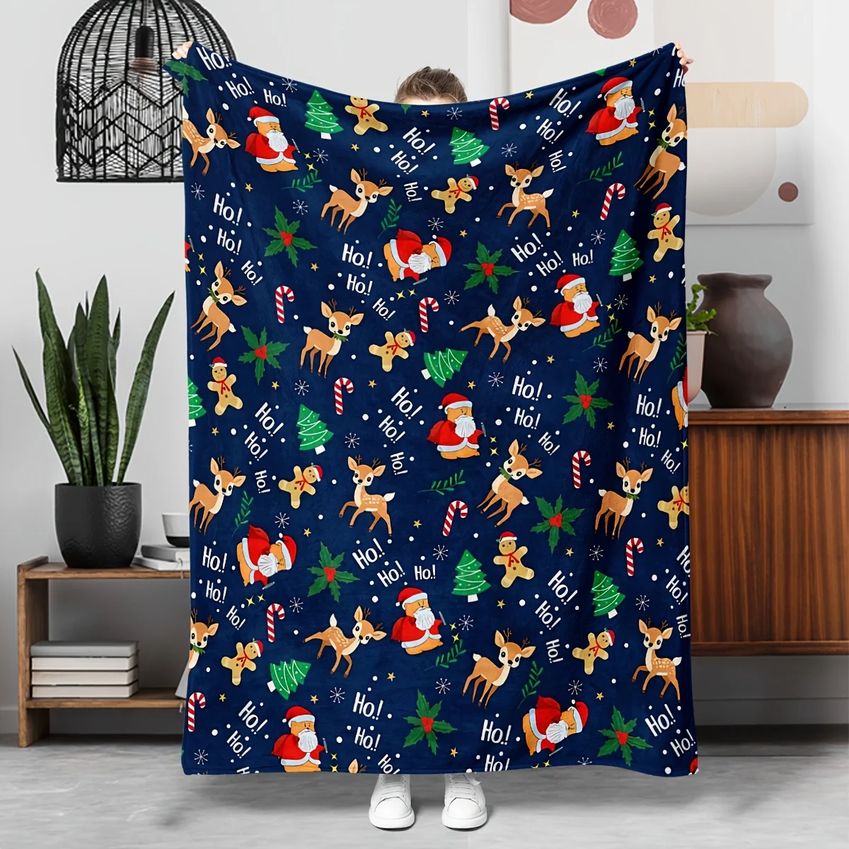 Christmas Santa Reindeer Gingerbread Tree Throw Blanket Soft Warm Cozy Winter Holiday Blankets For Sofa Couch Bed