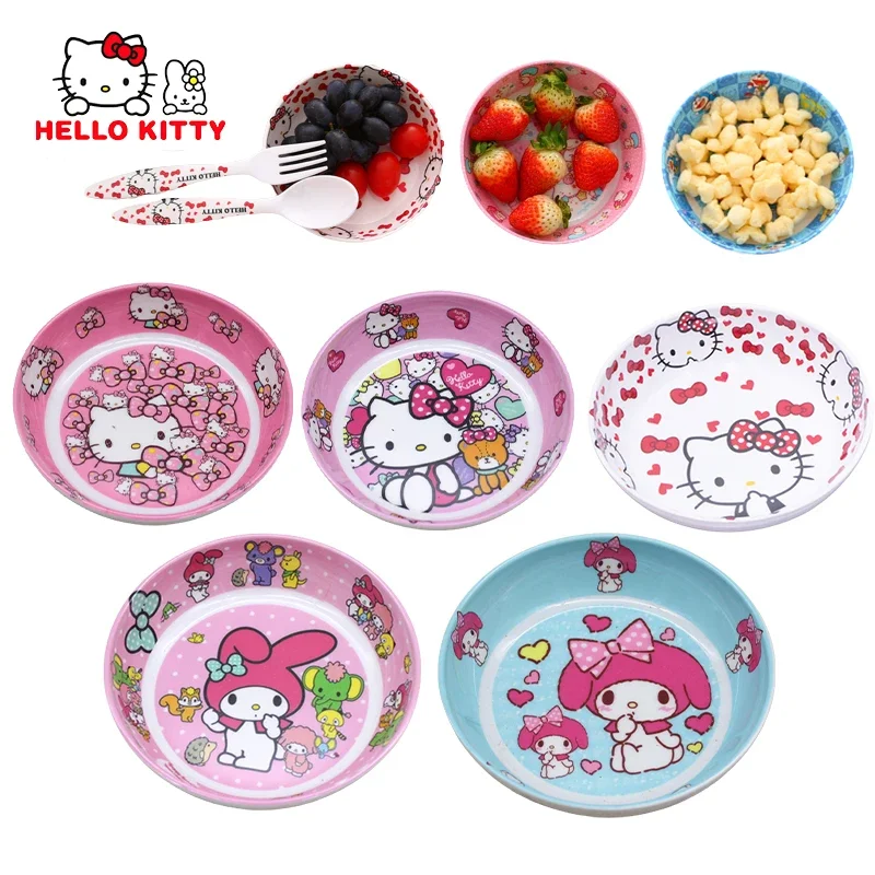 Hello Kitty Snack Fruit Plate Melamine Anti-fall Imitation Porcelain Round Plate Resin Tableware Shallow Plate Cartoon Cute Girl