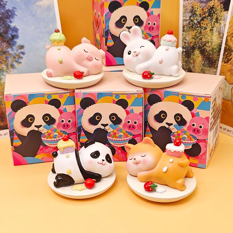 

Sleeping Animal Cake Series Car Decor - Adorable Panda Pig Figurine Dashboard Ornament Creative Resin Art Toy Gift