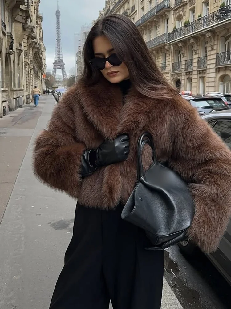 HH Women Solid Faux Fur Jackets Long Sleeves For Warmth Winter Coat Female Fashion Turn-Down Collar Loose Casual Outerwear
