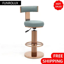 Counter Height Bar Stools with Back, Modern Adjustable Swivel Chair with Polished Rose Stainless Steel Legs for Kitchen Counter