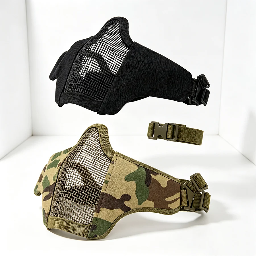 Tactical Airsoft Paintball Half Face Mask Camo Half Lower Face Metal Steel Net Mesh Mask Hunting Mask