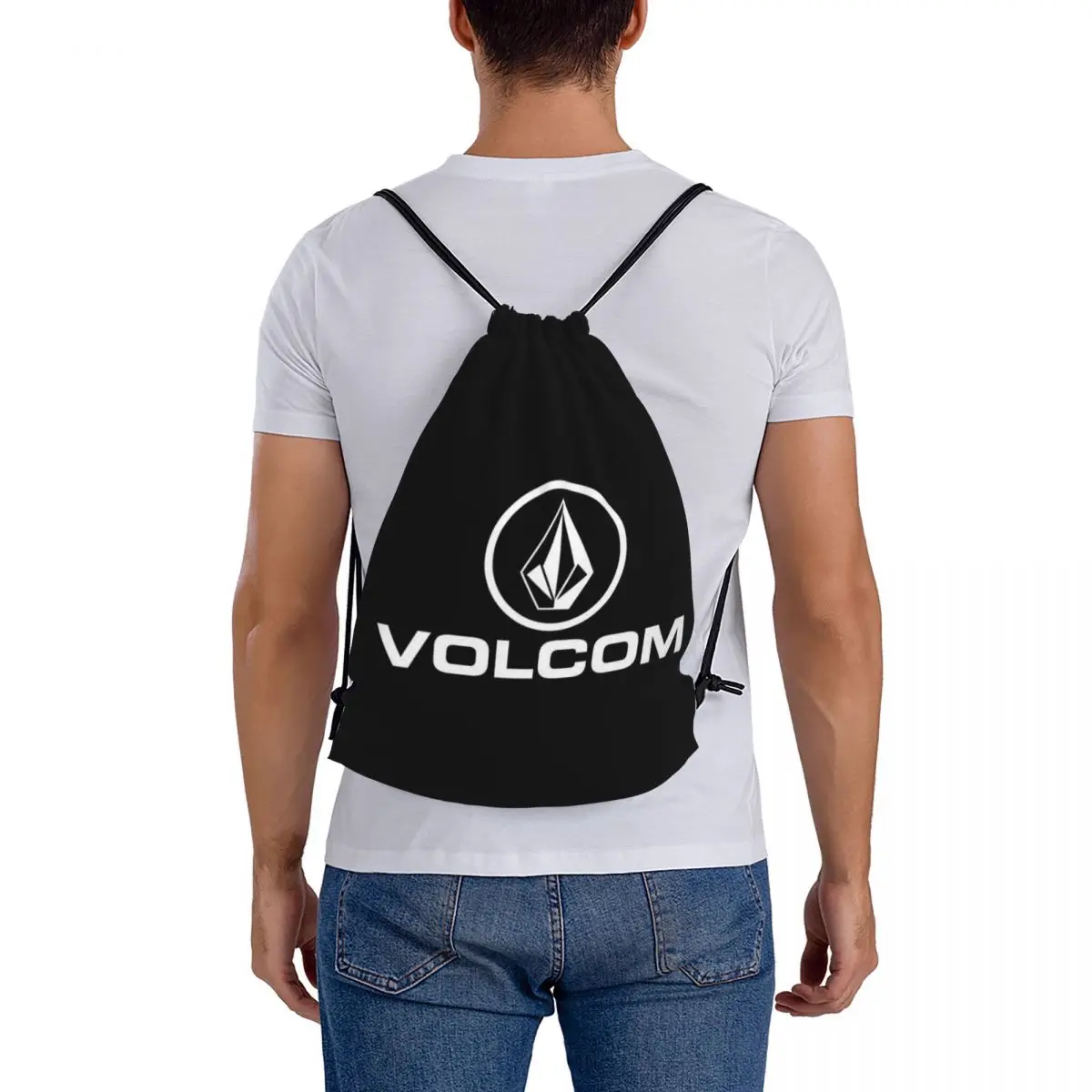 Volcom White Circle Logo Mochilas, Sacos De Cordão, Bundle Pocket, Sacos De Livros De Esportes para Viagem, Escola, Melhor, Texto Simples