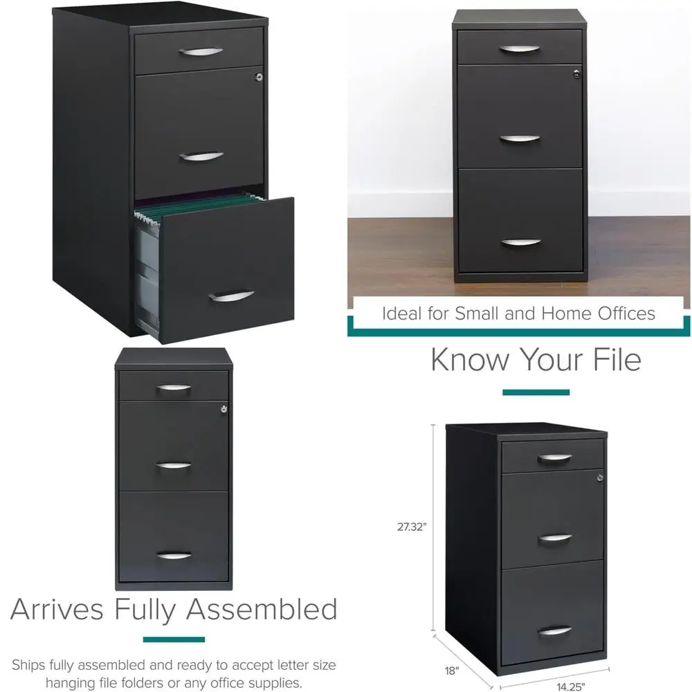 

Vertical Charcoal Metal Filing Cabinet, 3 Drawers, Lockable, Pre-Assembled, Letter Size for Home and Office Use
