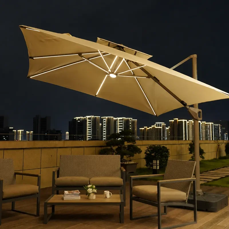 Outdoor Patio Umbrella Large Square Roman Parasol for Garden Terrace Villa Shop Stall with LED Light