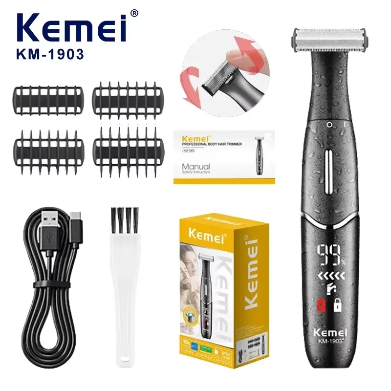 Kemei KM-1903 Unisex Electric Trimmer Hair Shaver with LCD Display All-in-One Full Body Hair Removal Device