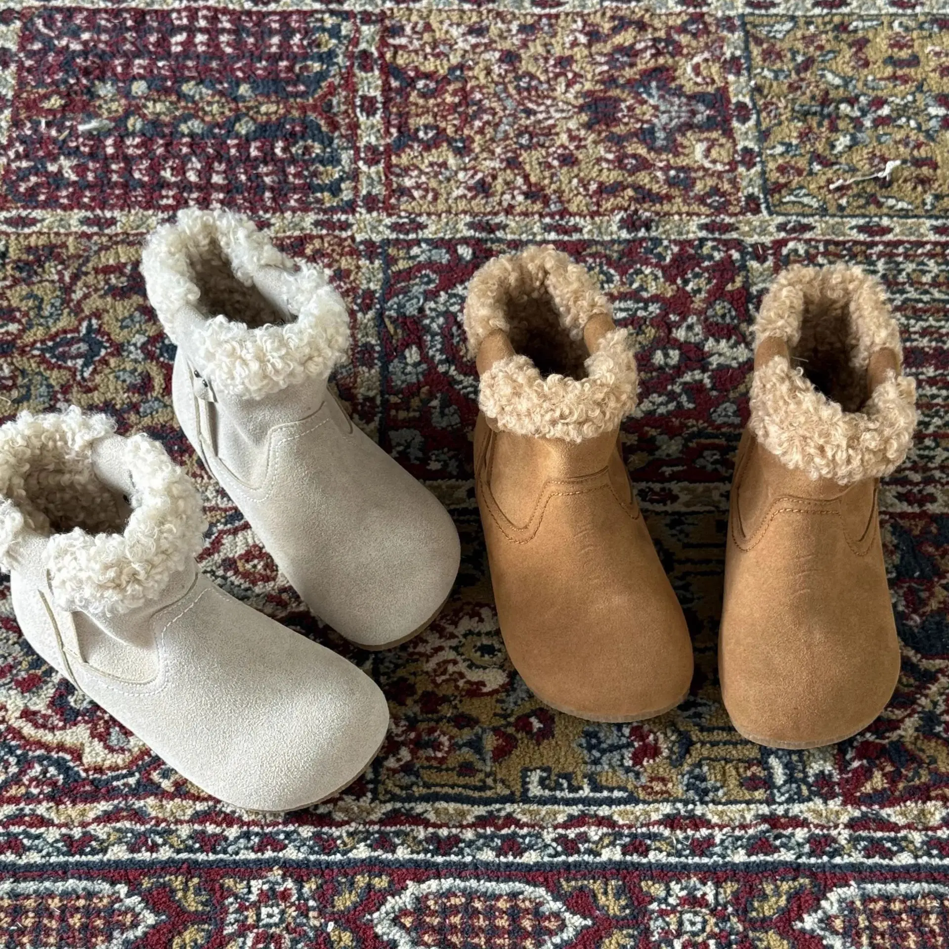 

Детские зимние ботинки из коровьей кожи, мягкая замшевая кожа, теплая подкладка, искусственная овечья шерсть, модные ботильоны для девочек, повседневная обувь для мальчиков