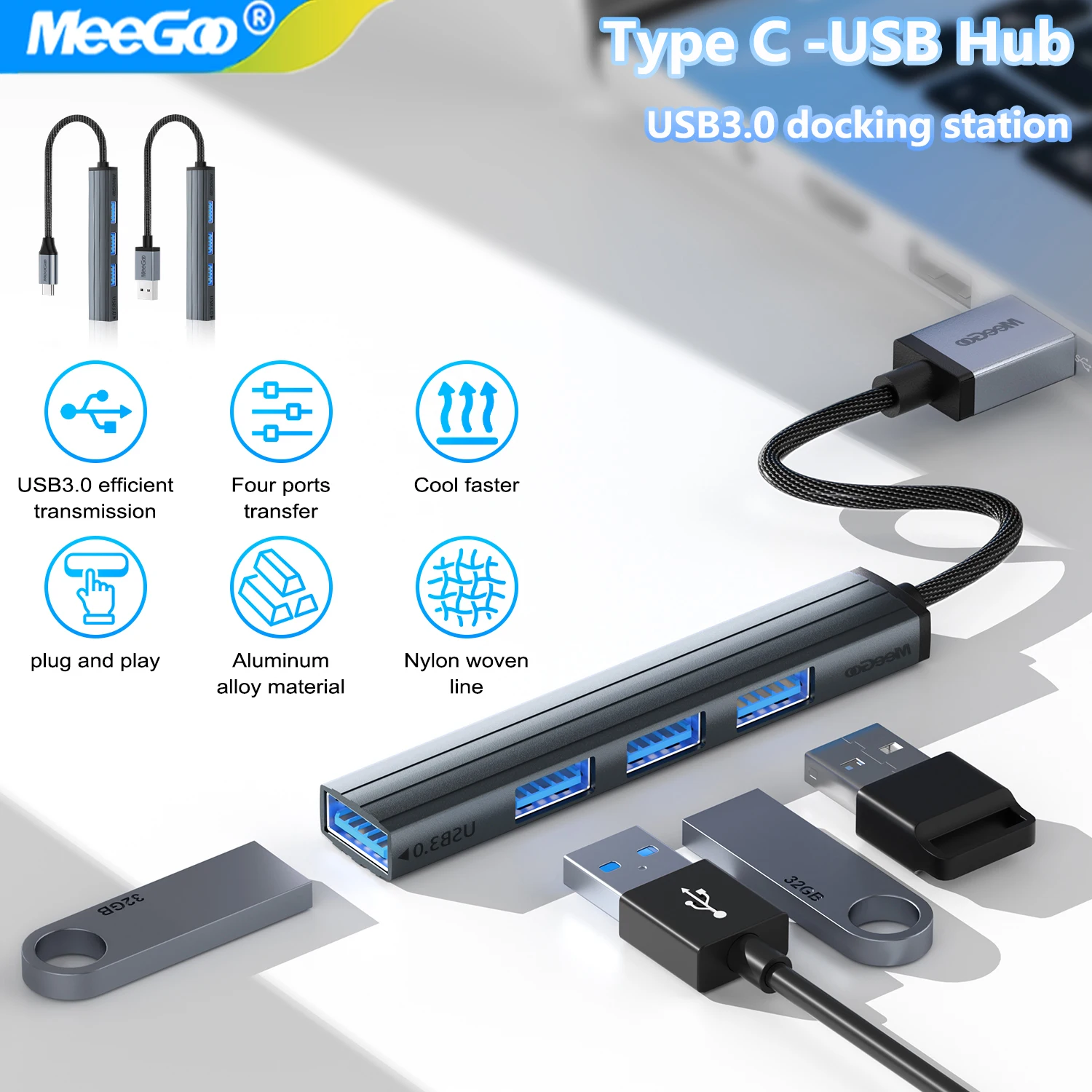 

USB-концентратор MeeGoo 5-в-2, разветвитель типа c, USB-конвертер, поддержка OTG, телефона, компьютера, ноутбука, USB-флеш-накопителя, передача данных на SD-карте