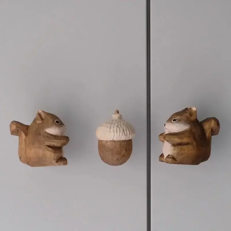 Hook cabinet door handle squirrel squirrel creative wooden handle