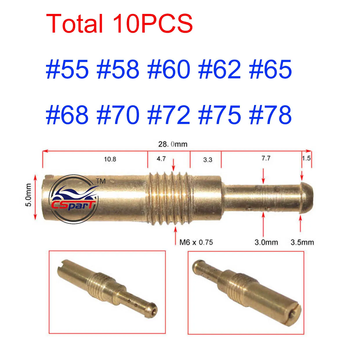 28mm M6x0.75 #30 to #80 Pilot Slow Jet For Keihin  N424-21 carburetor PE CVK FCR PWK PWM PJ CBR CR